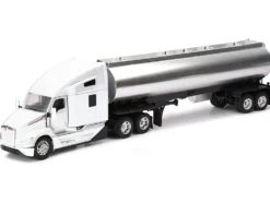 Kenworth T680 Truck White with Oil Tanker Trailer Chrome "Long Haul Trucker" Series 1/32 Diecast Model by New Ray