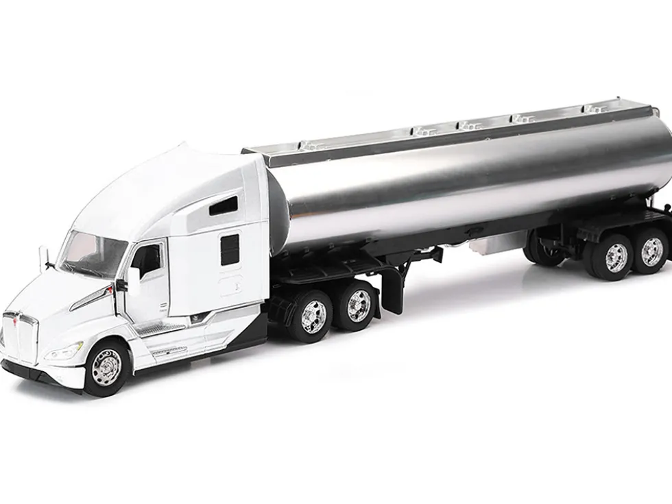 Kenworth T680 Truck White with Oil Tanker Trailer Chrome "Long Haul Trucker" Series 1/32 Diecast Model by New Ray