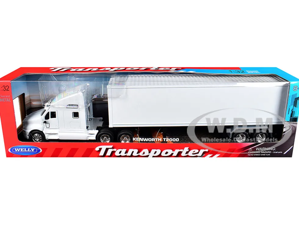 Kenworth T2000 Truck White with White Container "Transporter" Series 1/32 Diecast Model by Welly
