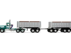 Kenworth W900A Day Cab with 22' Dual End Dump Trailers Turquoise with White Stripes 1/64 Diecast Model by DCP/First Gear