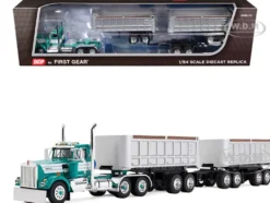 Kenworth W900A Day Cab with 22' Dual End Dump Trailers Turquoise with White Stripes 1/64 Diecast Model by DCP/First Gear