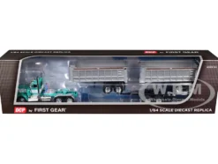 Kenworth W900A Day Cab with 22' Dual End Dump Trailers Turquoise with White Stripes 1/64 Diecast Model by DCP/First Gear