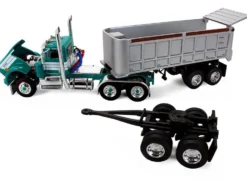 Kenworth W900A Day Cab with 22' Dual End Dump Trailers Turquoise with White Stripes 1/64 Diecast Model by DCP/First Gear