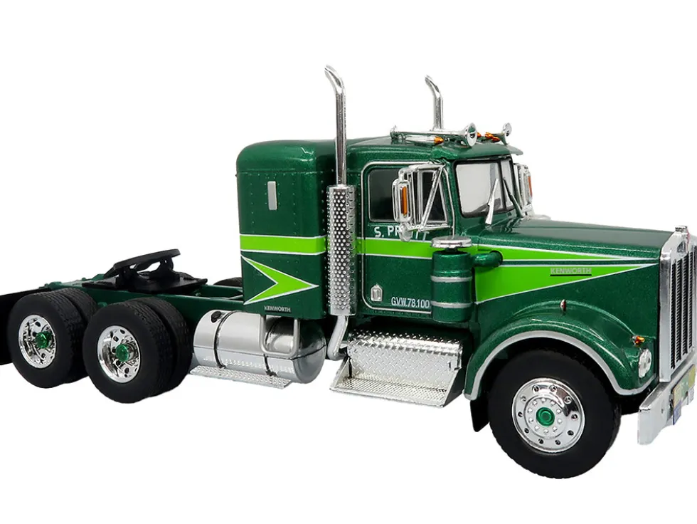 1976 Kenworth W900A Tractor with Dry Goods Trailer Green Metallic with Light Green Graphics "Vintage Heavy Haul Truck Collection" 1/43 Diecast Model by Iconic Replicas