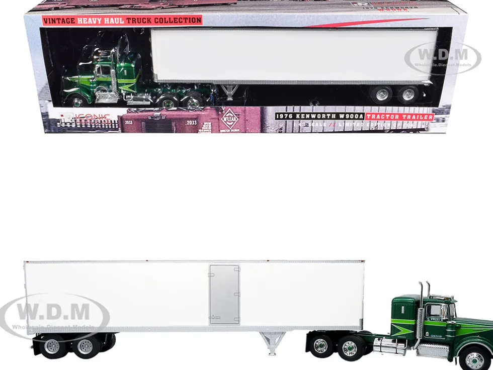 1976 Kenworth W900A Tractor with Dry Goods Trailer Green Metallic with Light Green Graphics "Vintage Heavy Haul Truck Collection" 1/43 Diecast Model by Iconic Replicas