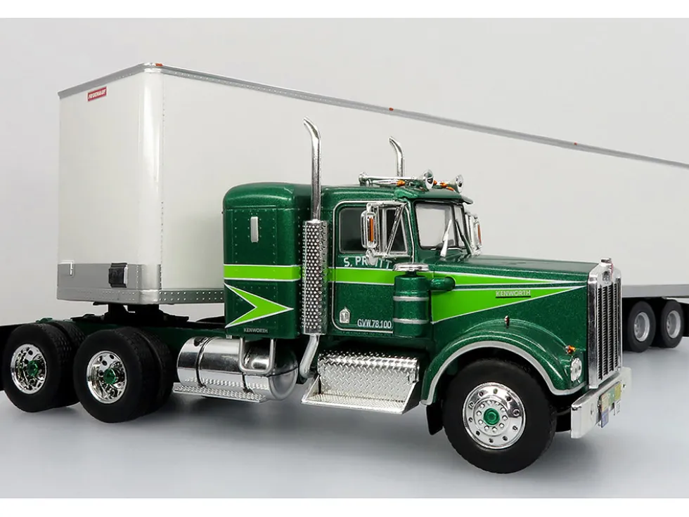 1976 Kenworth W900A Tractor with Dry Goods Trailer Green Metallic with Light Green Graphics "Vintage Heavy Haul Truck Collection" 1/43 Diecast Model by Iconic Replicas