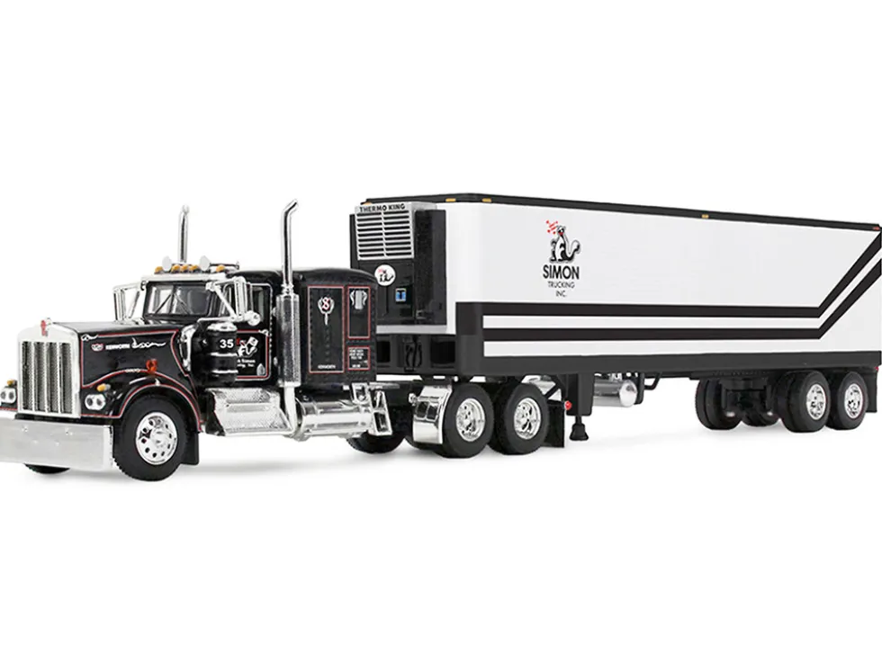 Kenworth W900A with 60" Flat Top Sleeper and 40' Vintage Trailer with Reefer "Dick Simon Trucking" Black with Graphics 1/64 Diecast Model by DCP/First Gear