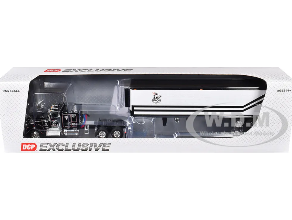 Kenworth W900A with 60" Flat Top Sleeper and 40' Vintage Trailer with Reefer "Dick Simon Trucking" Black with Graphics 1/64 Diecast Model by DCP/First Gear