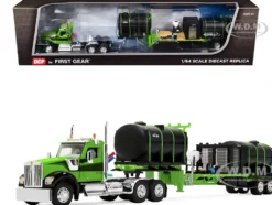Kenworth W900 Day Cab with Demco 42' Liquid Fertilizer Tender Trailer Green and Black 1/64 Diecast Model by DCP/First Gear