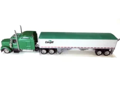 Kenworth W900L Truck Tractor with Sleeper Cab "Cargill" Green and Covered Grain Trailer White with Green Tarp Combo Set 1/87 (HO) Plastic Model Car by HO Logistics