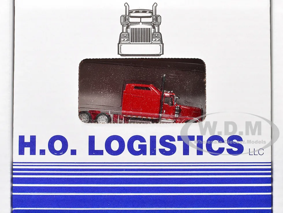Kenworth W900L Truck Tractor with Sleeper Cab Red and Covered Grain Trailer White with Red Tarp Combo Set 1/87 (HO) Plastic Model Car by HO Logistics