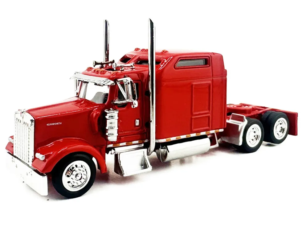 Kenworth W900L Truck Tractor with Sleeper Cab Red and Covered Grain Trailer White with Red Tarp Combo Set 1/87 (HO) Plastic Model Car by HO Logistics