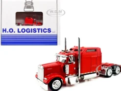 Kenworth W900L Truck Tractor with Sleeper Cab Red and Covered Grain Trailer White with Red Tarp Combo Set 1/87 (HO) Plastic Model Car by HO Logistics