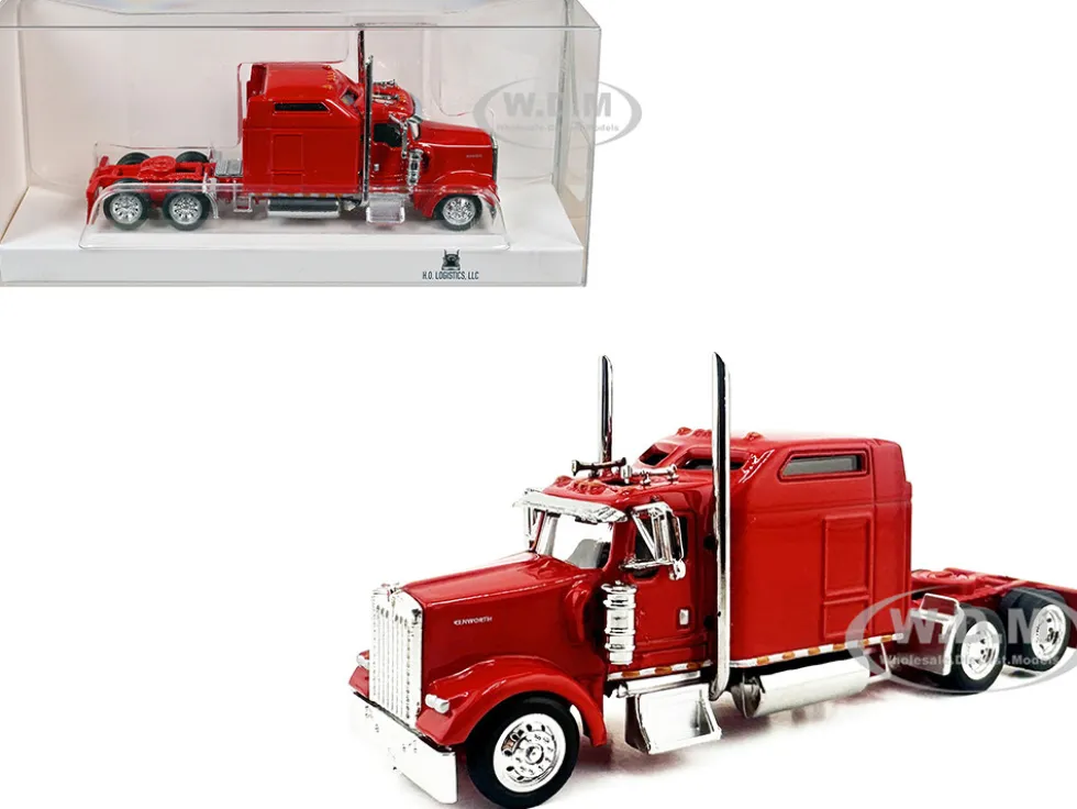 Kenworth W900L Truck Tractor with Sleeper Cab Red 1/87 (HO) Plastic Model Car by HO Logistics