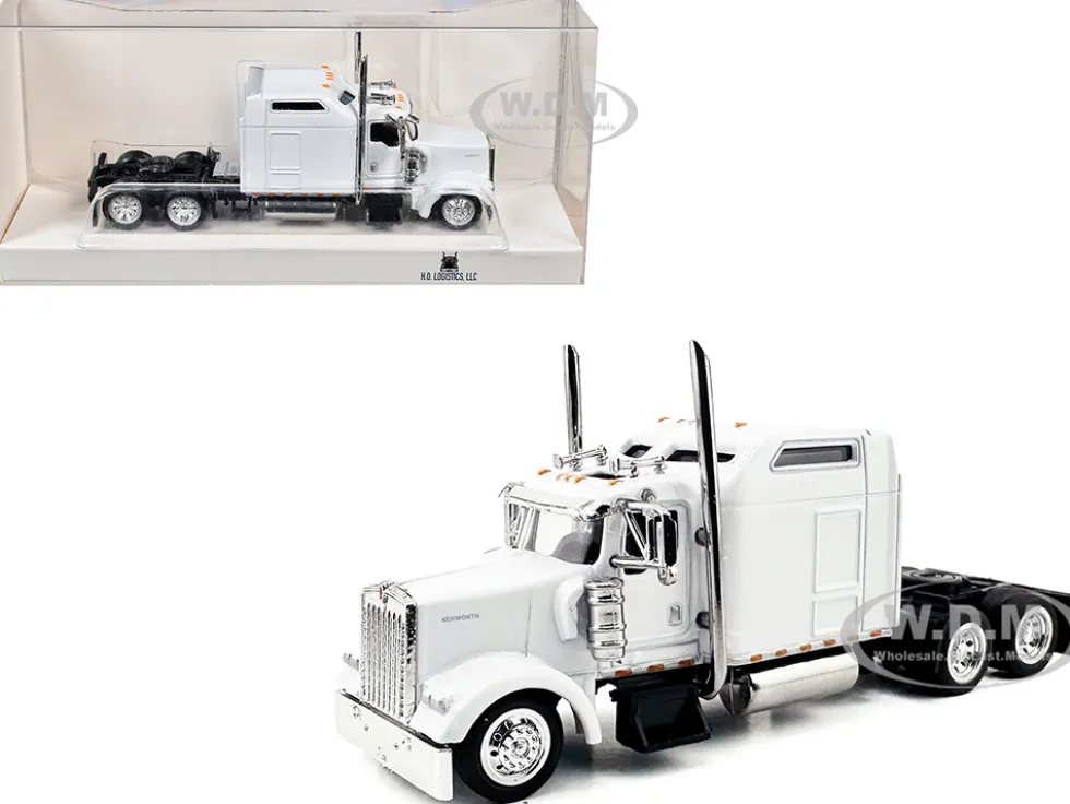 Kenworth W900L Truck Tractor with Sleeper Cab White 1/87 (HO) Plastic Model Car by HO Logistics