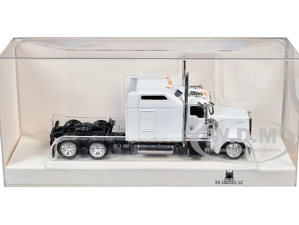 Kenworth W900L Truck Tractor with Sleeper Cab White 1/87 (HO) Plastic Model Car by HO Logistics