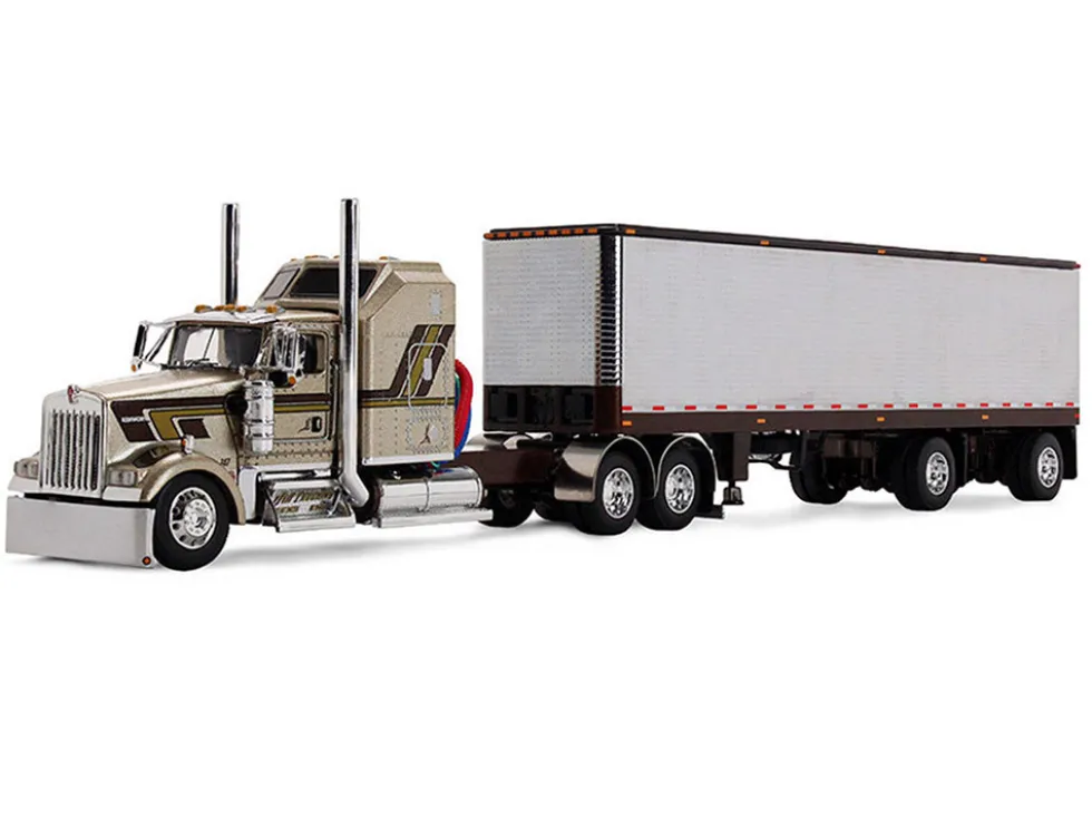 Kenworth W900L with 60" Aerodyne Sleeper and 40' Vintage Trailer "Red's Favorites - Jason Sanders" Beige with Stripes 1/64 Diecast Model by DCP/First Gear