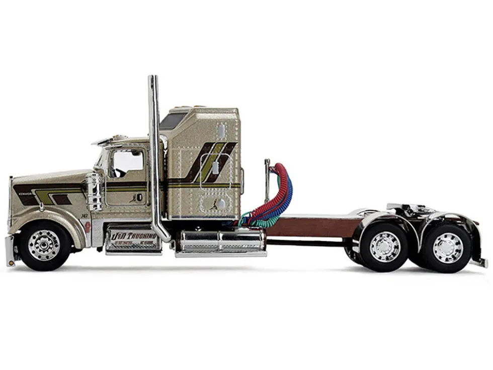 Kenworth W900L with 60" Aerodyne Sleeper and 40' Vintage Trailer "Red's Favorites - Jason Sanders" Beige with Stripes 1/64 Diecast Model by DCP/First Gear