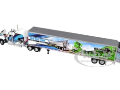 Kenworth W900L with 86" Studio Sleeper and 53' Utility Trailer with Skirts "Walinga" White with Blue Graphics 1/64 Diecast Model by DCP/First Gear