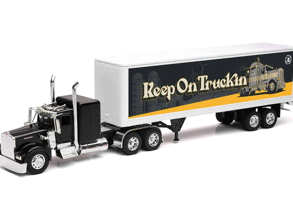 Kenworth W900 Truck Black with Dry Van Trailer "Tribute To Truckers Keep on Truckin'" "Long Haul Truckers" Series 1/32 Diecast Model by New Ray