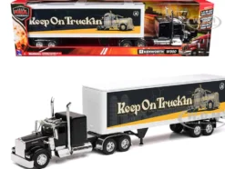 Kenworth W900 Truck Black with Dry Van Trailer "Tribute To Truckers Keep on Truckin'" "Long Haul Truckers" Series 1/32 Diecast Model by New Ray