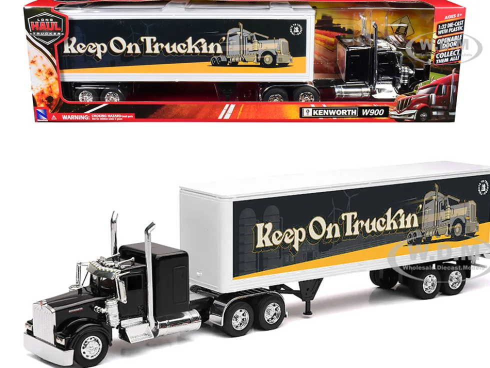 Kenworth W900 Truck Black with Dry Van Trailer "Tribute To Truckers Keep on Truckin'" "Long Haul Truckers" Series 1/32 Diecast Model by New Ray