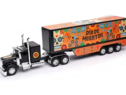 Kenworth W900 Truck Black with Graphics and Dry Van Trailer "Dia De Muertos" 1/32 Diecast Model by New Ray