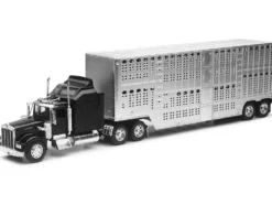 Kenworth W900 Truck Black with Pot Belly Livestock Chrome "Long Haul Truckers" Series 1/32 Diecast Model by New Ray