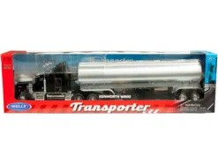 Kenworth W900 Truck Black with Silver Tanker Trailer "Transporter" Series 1/32 Diecast Model by Welly