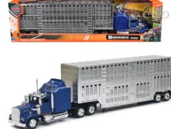 Kenworth W900 Truck Blue with Potbelly Livestock Trailer Chrome "Long Haul Truckers" Series 1/43 Diecast Model by New Ray