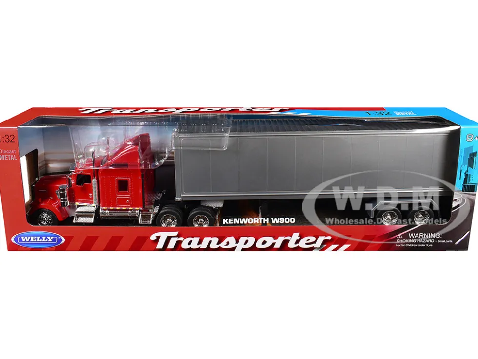 Kenworth W900 Truck Red with Gray Container 1/32 Diecast Model by Welly