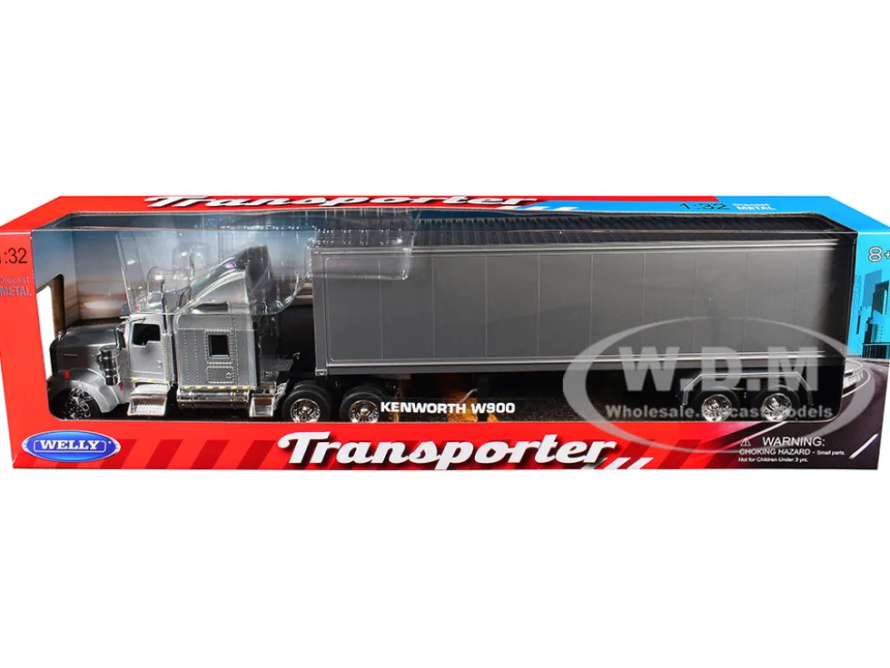 Kenworth W900 Truck Silver Metallic with Gray Container 1/32 Diecast Model by Welly