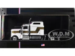 1995 Kenworth W900 Truck Tractor White with Black and Gold Stripes 1/64 Diecast Model by IXO Models