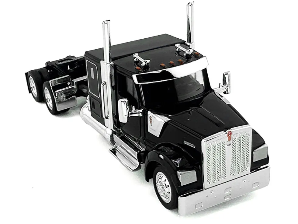 Kenworth W990 with Flat Top Sleeper Cab Black 1/87 (HO) Plastic Model Car by HO Logistics
