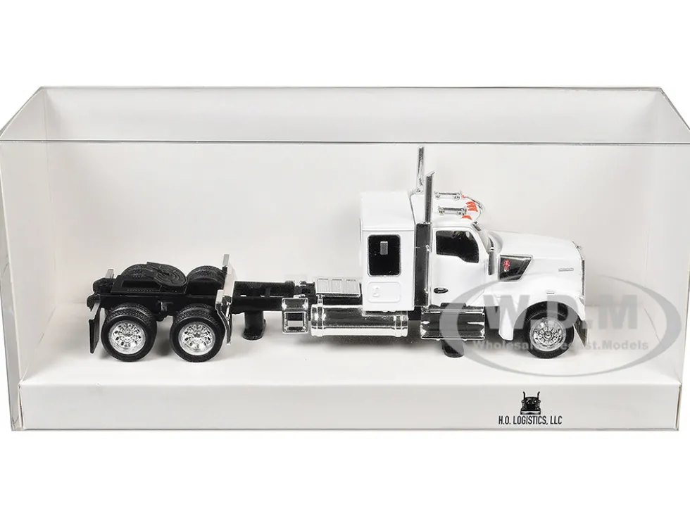 Kenworth W990 with Flat Top Sleeper Cab White 1/87 (HO) Plastic Model Car by HO Logistics
