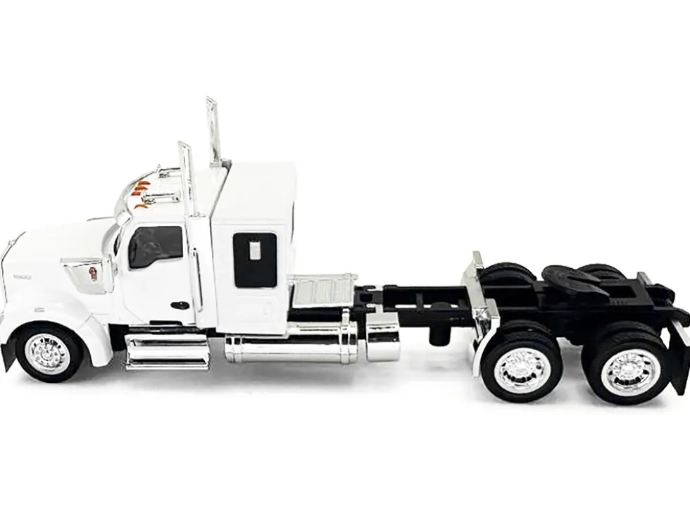 Kenworth W990 with Flat Top Sleeper Cab White 1/87 (HO) Plastic Model Car by HO Logistics