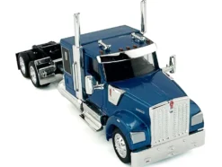Kenworth W990 with Flat Top Sleeper Cab Blue Metallic 1/87 (HO) Plastic Model Car by HO Logistics