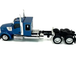 Kenworth W990 with Flat Top Sleeper Cab Blue Metallic 1/87 (HO) Plastic Model Car by HO Logistics