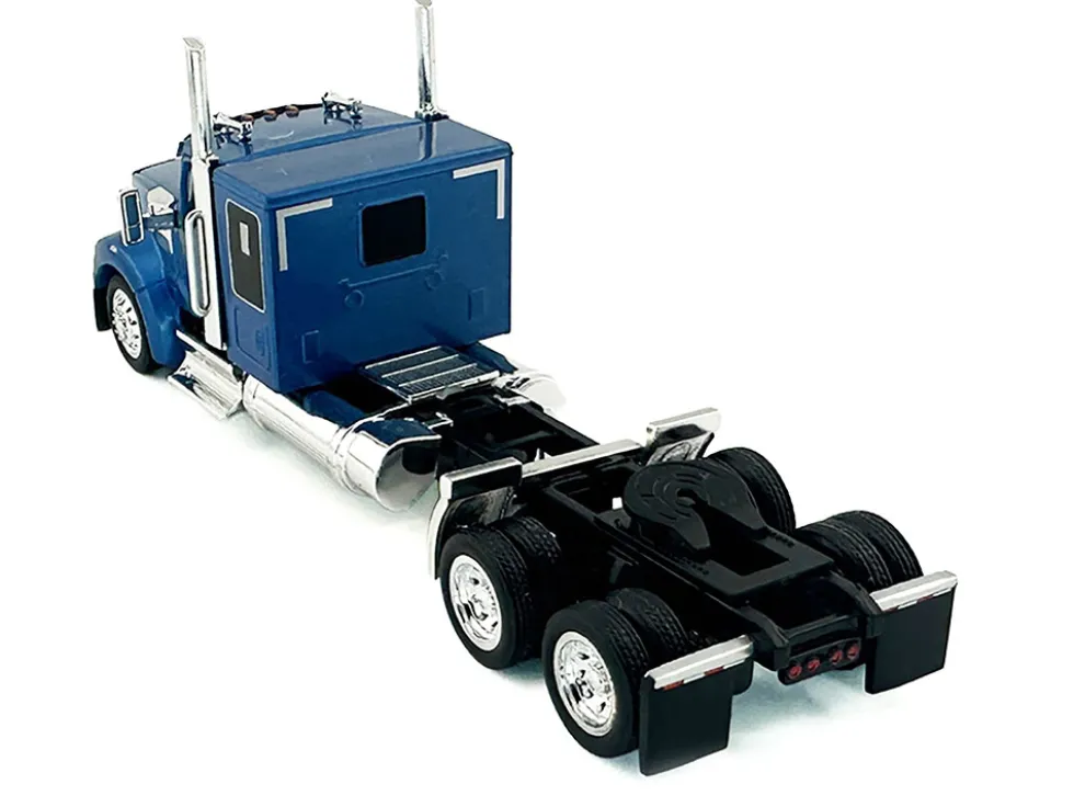 Kenworth W990 with Flat Top Sleeper Cab Blue Metallic 1/87 (HO) Plastic Model Car by HO Logistics