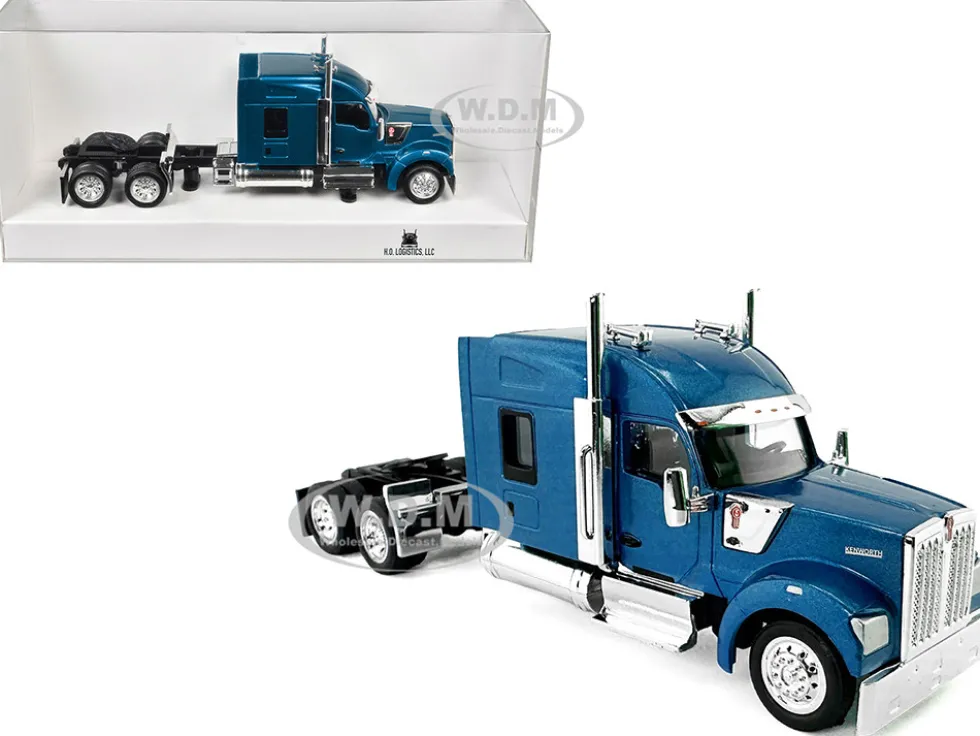 Kenworth W990 with Stand Up Sleeper Cab Blue Metallic 1/87 (HO) Plastic Model Car by HO Logistics