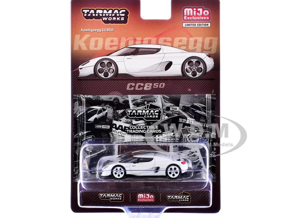 Koenigsegg CC850 White with Tarmac Cards "Global64" Series 1/64 Diecast Model by Tarmac Works