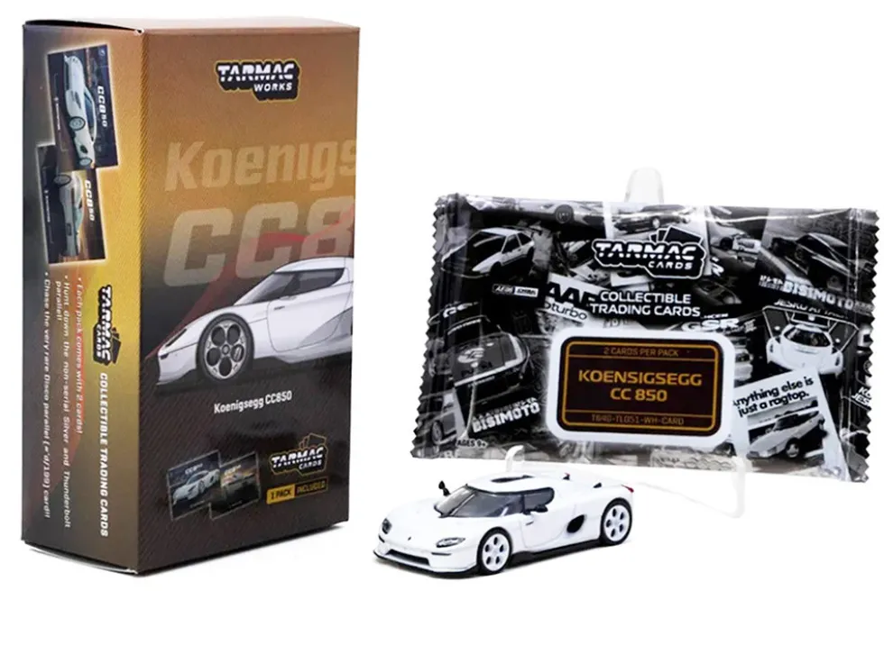 Koenigsegg CC850 White with Tarmac Cards "Global64" Series 1/64 Diecast Model by Tarmac Works