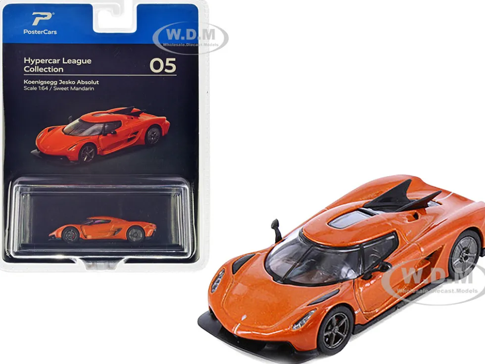 Koenigsegg Jesko Absolut Sweet Mandarin Orange Metallic Hypercar League Collection 1/64 Diecast Model Car PosterCars H05B
