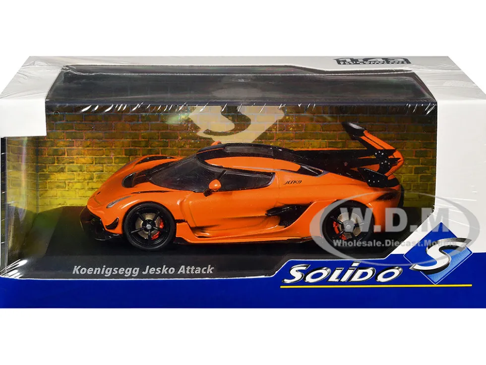 Koenigsegg Jesko Attack Tang Orange Metallic with Black Stripes 1/43 Diecast Model Car by Solido
