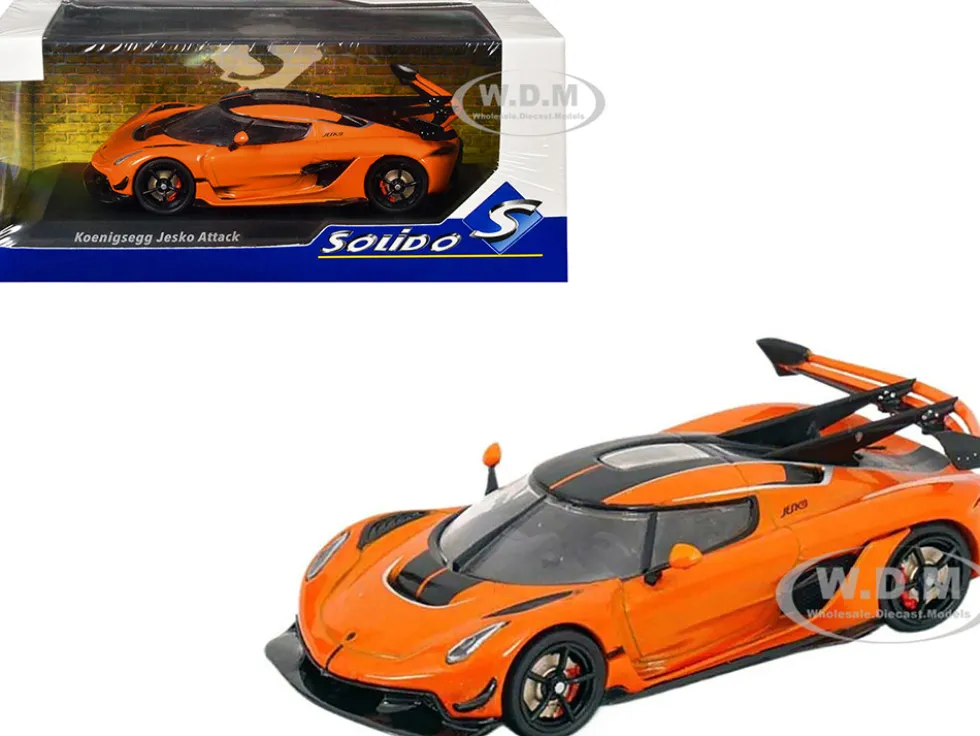 Koenigsegg Jesko Attack Tang Orange Metallic with Black Stripes 1/43 Diecast Model Car by Solido