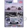 Koenigsegg Regera Silver Metallic with Blue Accents and Collectible Tarmac Cards "Global64" Series 1/64 Diecast Model by Tarmac Works