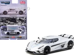 Koenigsegg Regera Silver Metallic with Blue Accents and Collectible Tarmac Cards