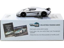 Koenigsegg Regera Silver Metallic with Blue Accents and Collectible Tarmac Cards