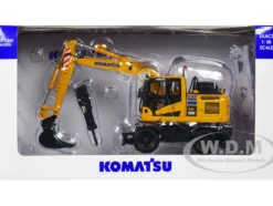 Komatsu PW180-11 Excavator Yellow with Standard Bucket and Hydraulic Breaker 1/50 Diecast Model by Universal Hobbies