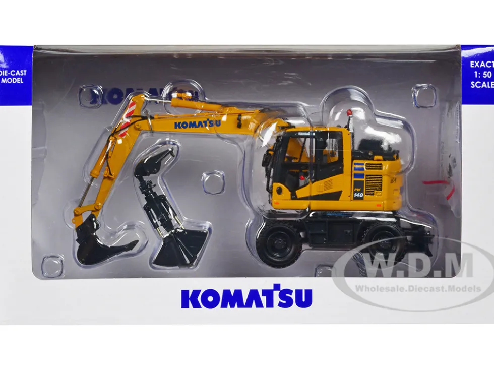 Komatsu PW148-11 Wheel Loader Yellow with Standard and Clamshell Buckets 1/50 Diecast Model by Universal Hobbies